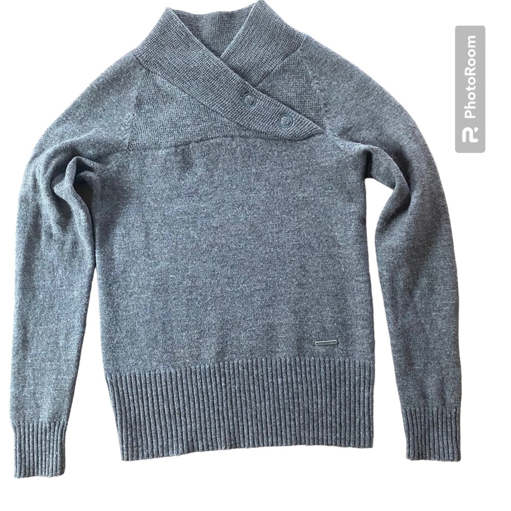 Smartwool 100% Merino Wool Brown Button Cowl Neck Wool Sweater waffle knit